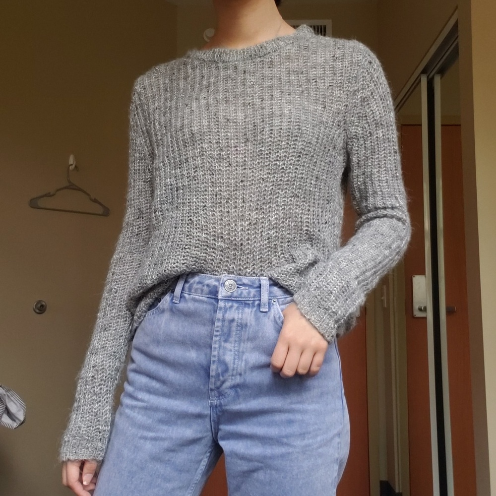 Gray Mohair-Blend Crewneck Sweater | M